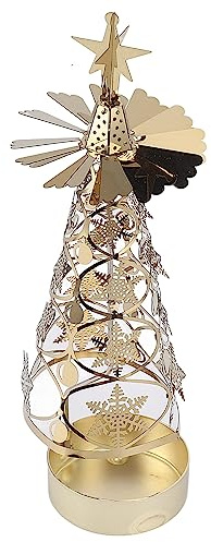 Belupai Portavelas Giratorio de Carrusel para árbol de Navidad, Portavelas de Acero Inoxidable, Portavelas Perfumadas, Candelabro Hueco, Adorno para Decoración de Bodas, Hogar(Copo de nieve dorado)