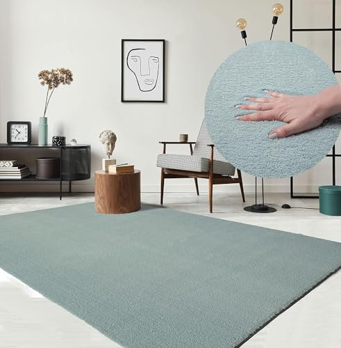 the carpet Relax kuscheliger Kurzflor Teppich, Anti-Rutsch Unterseite, Waschbar bis 30 Grad, Super Soft, Felloptik, Blau, 200 x 280 cm