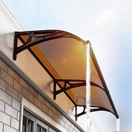 Braune Pultvordach,Haustürvordach für Balkonfenster,Polycarbonat Pultbogenvordach,Sonnenschutz Regenschutz Vordach für Haustür,Eingangsmarkise,Wasserdicht Terrassenüberdachung (60x530cm/24 x209)