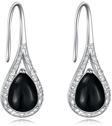 Schwarze Tropfen Ohrringe Sterling Silber schwarzer Onyx Tropfenförmige Ohrringe Schwarze Stein Ohrhänger Schmuck Geschenke für Damen und Mädchen