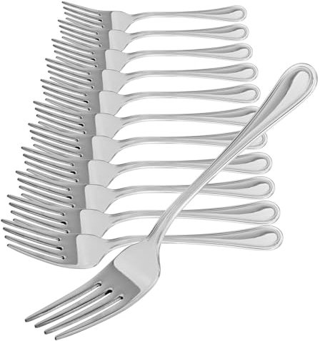 COM-FOUR® 12x Tenedores Para Pastel de Acero Inoxidable 430 - Cubiertos Elegantes Con Diseño Simple - Para Postre y Aperitivo - 13,7 cm (12 Piezas)