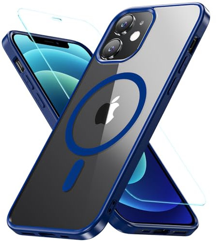 Für iPhone 12 Hülle,iPhone 12 Pro Hülle für Magsafe mit Panzer Schutz Glas,[Schutz in Militärqualität] Stoßfest Magnetisch Handyhülle iPhone 12|iPhone 12 Pro Case Dünn Outdoor Cover Schutzhülle,Blau
