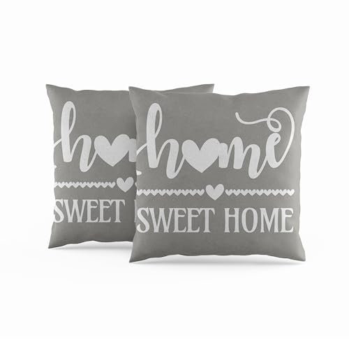 ggaimwf kissenbezüge Grau Home Sweet Home 40x40cm Couchkissen Weiche Leinen Dekorative Kissenbezüge für zu Hause für Sofa Wohnzimmer Schlafzimmer Kissen mit unsichtbarem Reißverschluss 2er-Set
