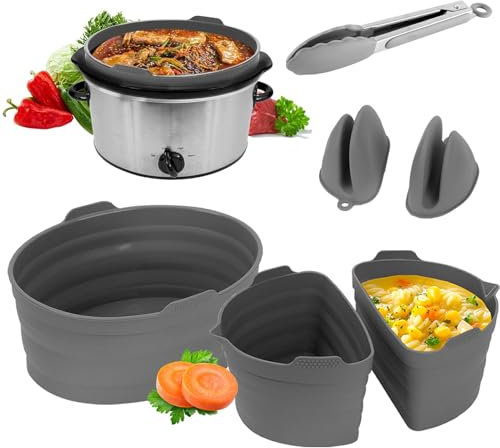 Domigard Silicone Slow Cooker Liner, 6pcs Pot Liners Reusable for 6-7QT Crock Pot, Cooker Divider Foldable Insert BPA Free Dishwashing Safe Cooking Liner with Cooking Tong for Home Kitchen