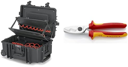 KNIPEX 00 21 37 LE Werkzeugkoffer Robust45 Move Werkzeug-Trolley | Rollkoffer leer & Kabelschere mit Doppelschneide verchromt, isoliert mit Mehrkomponenten-Hüllen, VDE-geprüft 200 mm 95 16 200