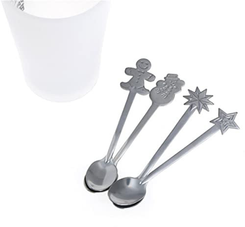 Ciieeo 4pcs Xmas Stainless Steel Spoon Christmas Cartoon Tableware for Coffee Tea Dessert Dishwasher Safe Present for Special Occasions