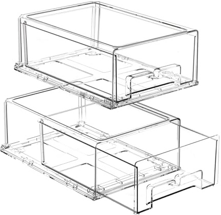 BOICHU Stackable Fridge Organizer Bins - 2 Pack Refrigerator Drawers for Refrigerator Organizers and Storage, Clear Fruit Storage Containers for Fridge, Berry Containers for Fridge Drawer Organizer