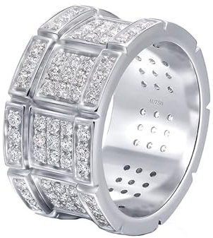 Skcess 18 Karat Weißgold Engagement Ring Weiß Moissanit Runden, Ringe Breit Ringe Frauen Größe 50 (15.9)