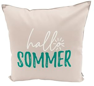 CB Home & Style Outdoor Garten Kissen Wasserabweisend 45x45cm mit Füllung - Sommer (Hallo Sommer - beige/weiß/türkis)