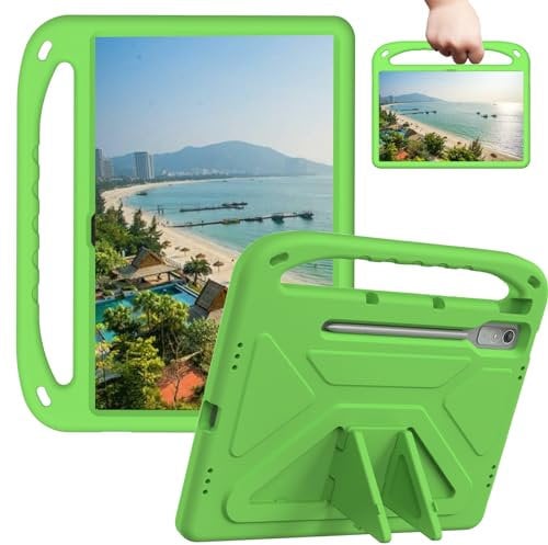 Sfulatdc Tablet Case with Built in Handle and Kickstand Pen Holder Lightweight Kids Friendly Shockproof Cover Compatible with Lenovo Tab P12 Tablet 12.7 inch Green