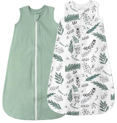 LILBESTIE Gigoteuse 0-6 Mois Ete, 100% Coton Paquet de 2 Gigoteuses Bébé Tog 0.5, Vert et Feuilles