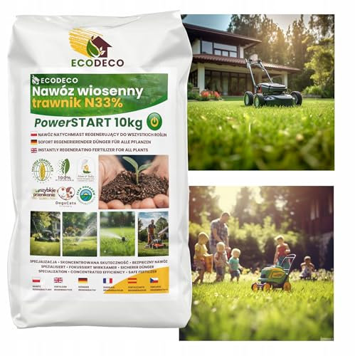 ECODECO Bio Rasendünger Frühjahr 10 kg - Organischer Dünger Rasen Stickstoff - Organisch und Langzeit Frühjahrsdünger - 2 kg für 100 m²