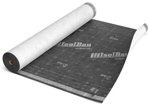 Isolbau Unterspannbahn SPB 135 SKS, 75 m² Rolle (1,5 x 50 m) - Selbstklebende Dachfolie 135 g/m² & 2 Klebestreifen - Dampfdurchlässige Unterdeckbahn, wasserdicht und witterungsbeständig
