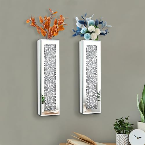 Azonsdop Silver wall Decor Mirrored Vase Set of 3,Crystal Crush Diamond Flower Vase,Stunning Decorative Glass Hanging Planter & Container for Home Wall Decor Befit for Faux Plants Can't Hold Water