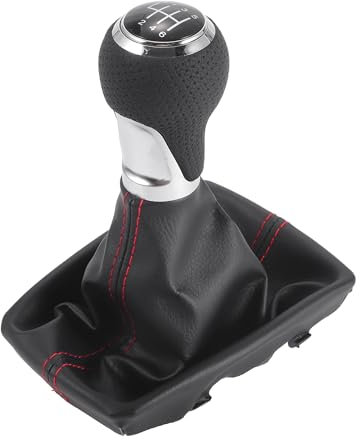 INFINAUTO Perilla de cambio manual de 6 velocidades con tapa, palanca de cambios para Audi A4 07-08, de plástico, piel sintética negra con costuras rojas, 1 unidad