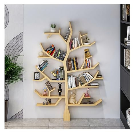 XXAD553TY Regal Wand Kreatives Kunstbaum-Bücherregal aus massivem Holz, Eckwandregal im Büro-Wohnzimmer, vom Boden bis zur Decke reichendes Bücherregal Wandregal