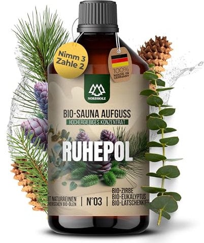 NORDHOLZ® Saunaaufguss BIO [NATURREINE ÄTHERISCHE BIO-ÖLE] Sauna Aufgussmittel #3 250ml - Sauna Aufguss