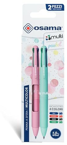 OSAMA 4 Multi Pastel Buntstifte 4 Farben, Set 2 Stück sortierte Farben, Kugelschreiber mehrfarbig 1,0 mm Tinte Schwarz Blau Rot und Grün für Schreibwaren Schule Büro Universität Schreibwaren