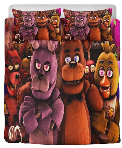 STARSAY Five Nights Game Bettwäsche-Sets Kinder Jugendliche Mikrofaser Bettbezug Mit Reißverschluss Set Spielfans Bettwäsche 2 Kissenbezug (FNAF)