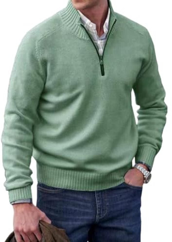 Maglione Basico da Uomo in Cashmere con Cerniera,Pullover Polo Lavorato a Maglia con Mezza Cerniera,Maglioni Caldi (IT, Testo, 5XL, Regular, Regular, Light Green)