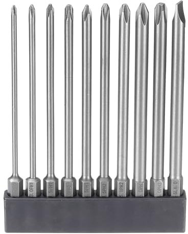 sourcing map 10pcs Phillips Slotted Screwdriver Bit Set PH0-PH3 Cross SL6/6mm Flat Head 4.3 (110mm) Long Magnetic S2 Steel Industrial Grade Screw Driver Bit Electric Drill Bits Tool Kit
