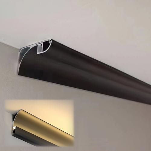 Aluminium-Kronenleiste, 91 cm, indirekte Beleuchtung, Extrusionsprofile für Wand/Decke/Sockelleiste, anpassbarer Lichtkanal-Diffusor (schwarz, 3,5 x 6 cm)