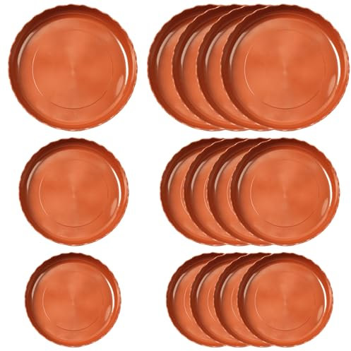 FEMONGY Plant saucers, Set of 15 Brick red color Plant Tray - Plant Pot Saucers and Plant Pot Trays in 3 Sizes (14cm, 16cm, and 18cm) - Surface Protection for Household Plants