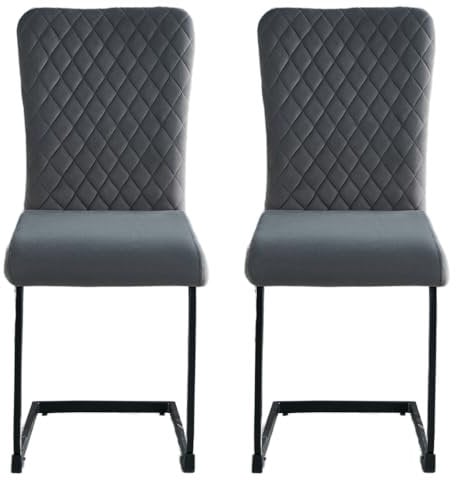JaHECOME Freischwinger Schwingstuhl 2er Set, Esszimmerstuhl mit Samt-Bezug und hoher Rücklehne, Metallgestell, Moderner Küchenstuhl, Polsterstuhl für Wohnzimmer Konferenzraum (2, Grau)