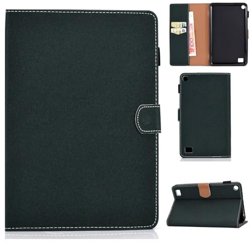 Funda para Kindle Fire 7 2019/2017/2015 de 9ª/7ª/5ª generación, piel sintética, función atril, apagado y encendido automático, funda protectora de visualización multiángulo (verde oscuro)