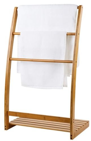 Support Salle de Bain, Porte-Serviettes en Bambou À 3 Niveaux, Porte-couvertures Autoportant, Porte-Serviettes avec Étagère De Rangement pour Salle De Bain Accessoires de Salle de Bain