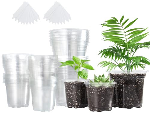 MIXC 36 Packs 3.5/4/5 Inch Clear Nursery Pots, Transparent Plastic Planter with Drainage Holes, Seed Starting Pot Flower Plant Container -Clear