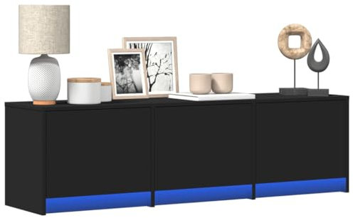 Festnight Meuble TV avec LED 140 cm Banc TV TV Table Télé Moderne Television Salon Meubles pour Audio/vidéo Meuble de salon-Noir-140 cm