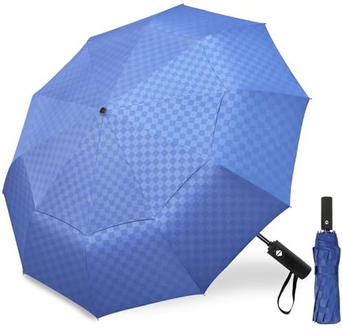 Satol 10 Rippen großer wasserdichter Golfschirm, Übergröße, automatisches Öffnen/Schließen, Doppeldach, belüftet, stabiler Regenschirm für Reisen, UV-Schutz, winddicht, Sonne und Regen, kompakt,