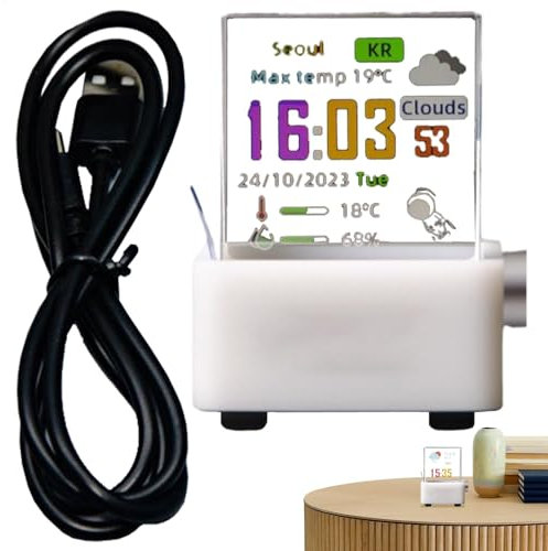 3D-Hologramm-Anzeigewürfel | WiFi Hologram Cube Desktop Desktop mit transparenter Digitaluhr, kleine Wetterstation in mit GIF-Animation und Fotoalbum, Dekoration in