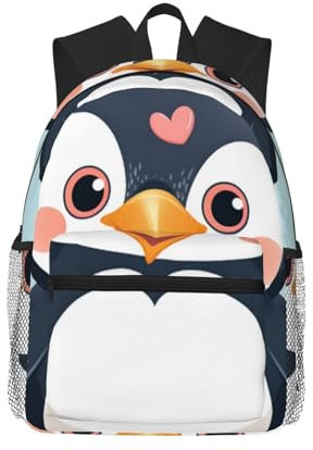 JCVOTREL Laptop-Rucksack mit Aufdruck I Love Penguins, Tagesrucksack, wasserdicht, für Reisen, Arbeit, für Männer und Frauen, leichte Schultasche, Büchertasche für Teenager, Mädchen, Jungen, Schwarz