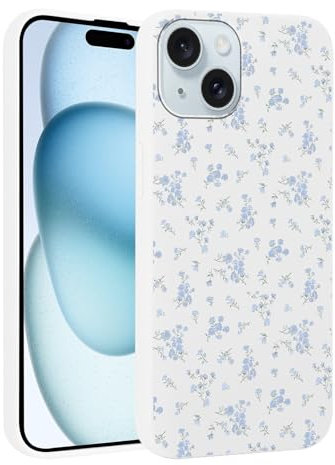 Knrlqim Handyhülle für iPhone 15 Hülle 6.1, Aesthetic Muster Design Weiche TPU Silikon Ultra Dünn Schutzhülle Kratzfeste Stoßfest Bumper Case für Mädchen, Kleine Blaue Blumen