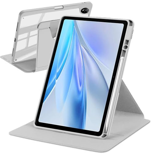 A-BEAUTY Rotierende Hülle Kompatibel mit vivo Pad SE 12.3 Zoll 2025 mit Stifthalter, 360° Drehbare Schutzhülle Ständer Klare Rückseite, Auto Schlafen/Wachen, Silber