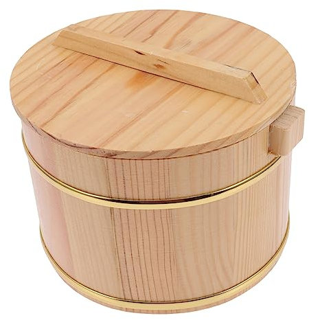 ULTECHNOVO Holzeimer Reisdampfeimer Mit Edelstahl Inneneinsatz Und Deckel Griff Küchenbehälter Für Restaurant Und Haushalt 20cm Natürliche Farbe