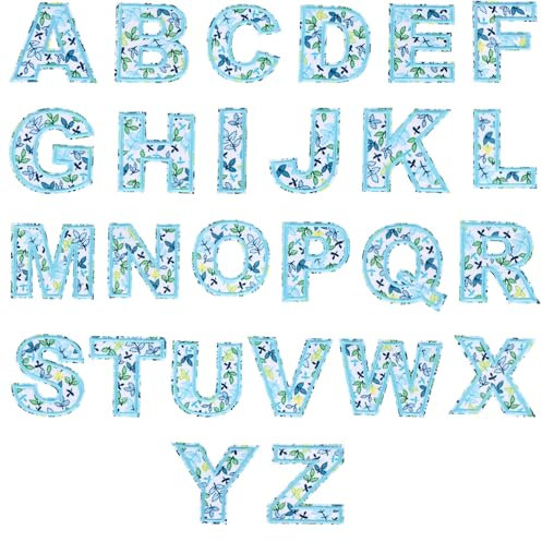 26pcs Floral Iron-on Letter Patches, Embroidered A-Z Alphabet Initial Applique Decorative Flower Letter Sew-on Patch for DIY Clothing Fabric Hat Jacket Backpack Crafts (Blue)