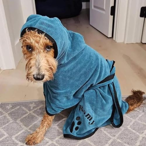 Hunde-Bademantel, personalisierbar, Pfotenabdruck-Badetuch mit gesticktem Namen, personalisiertes Haustier-Kapuzenbadetuch, individuelle Geschenke, bestickter Hundemantel (S)