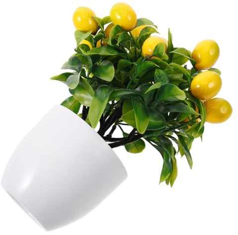 OSOLADY Artificial Lemon Tree Potted Plant Simulated Bonsai Desktop Decor Fake Potted Fruit Tree Ornament for Home Office Party Table Display 9.06 X 7.48 X 6.69 in