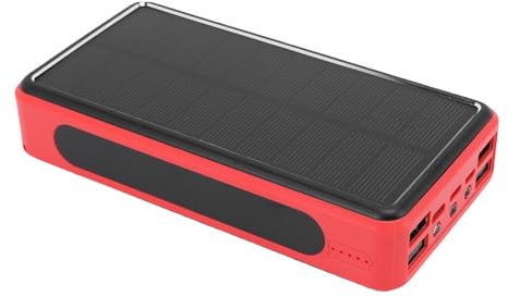 SIXRUN Tragbares Ladegerät, 50000mAh Solar Power Bank, Aluminiumlegierung USB Akkupack mit LED-Licht für Camping, Reisen (Rot)