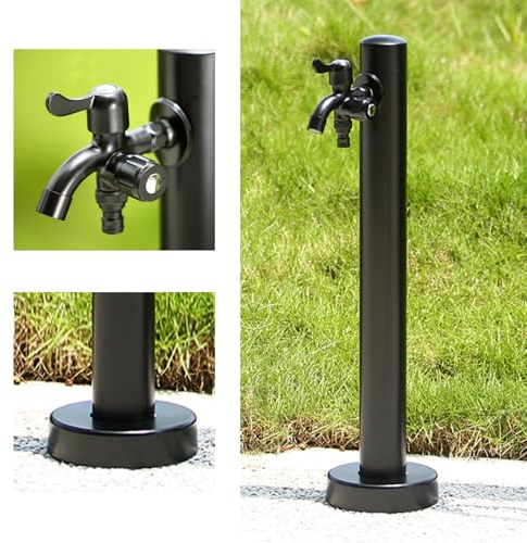 Outdoor Gartenbrunnen Edelstahl Freistehender Wasserhahn Rund Wasserzapfhahn Bodenmontage Wasserspiel für Gärten (95 cm 94.0 cm)