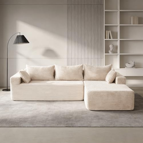 DUANDUAN 270 cm Cloud Modulsofa L-Form, Ecksofa Schlafcouch, Montagefrei | Frei kombinierbar, L-Form Chaiselongue, Rahmenlos Cloud Tiefsitz, weicher Cordsamt, Vakuumverpackt Montagefrei, Wohnzimmer