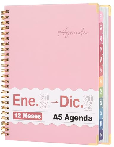 Agenda 2026 en Español(Ene.-Dic) con Planificador Semanal y Mensual | Incluye Pestañas Indexadoras de Colores | Ideal para Organización del Trabajo, Planificación Familiar, Estudio y Entrenamiento