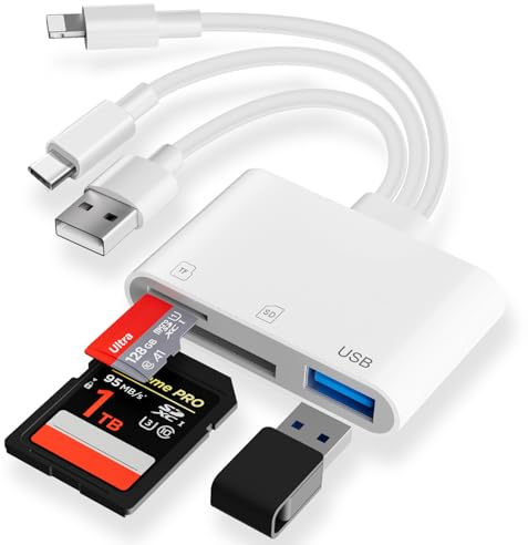 Loydia Adapter SD-Karte USB‑C, SD Kartenleser für iPhone, USB MicroSD Card Reader mit Dual Slot für SD/TF, Speicherkartenleser Kartenleser Adapter Lightning auf sd-kartenleser für Phone/Laptop/Tablet