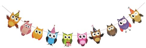 CLISPEED Cartoon Banner Geburtstagsgirlande 2m Eulen Motiv Papier Wimpelkette Partydekoration Kindergeburtstag Umweltfreundlich Geruchsneutral