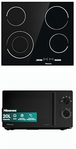 Bundle of Hisense E6432C Built-in 60cm Electric Ceramic Hob with Child Lock - Black 7200W + Hisense 700 Watts 20 Litre Inverter Microwave Oven H20MOBP1HIUK Black, Automatic Defrost, 5 power levels