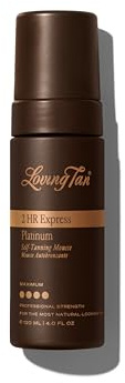 Loving Tan Platinum 2HR Express Self Tanning Mousse, Darkest Shade Yet -Streak Free, Professional Quality Sunless Tanner -5+ Applications per Bottle, Naturally Derived DHA, 4 Fl Oz -Packaging May Vary