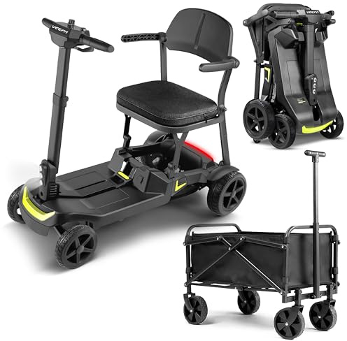VEEFA Seniorenmobil 4 Rad, 17kg Leichtbau Elektromobil Klappbar Aluminium | Doppelbatterie 36km Reichweite 6km/h, für Auto/Flugzeug/Bahn, 122kg Tragkraft, Tragbar Mobility Scooter für Senioren